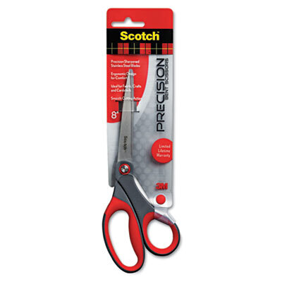 MMM1448B Precision Scissors, Pointed, 8" Length, 3-1/8" Cut, Gray/Red