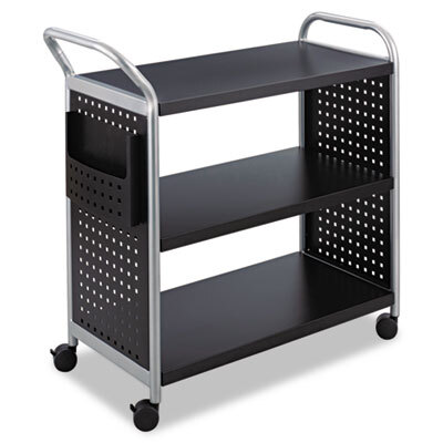 SAF5339BL Scoot Three-Shelf Utility Cart, 31w x 18d x 38h, Black/Silver