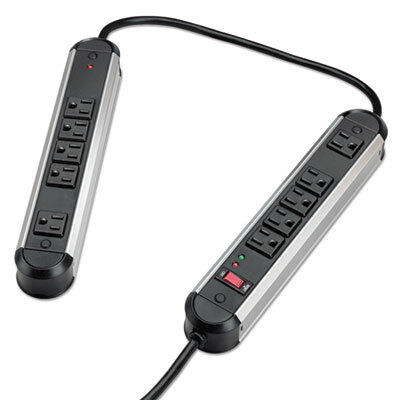 FEL99082 Split Metal Surge Protector, 10 Outlets, 6 ft Cord, 1250 Joules, Black/Silver