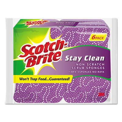 MMM202066 Stay Clean Non-Scratch Scrub Sponges, 3 3/16 x 7/8 x 4 3/4, Purple, 6/Pack