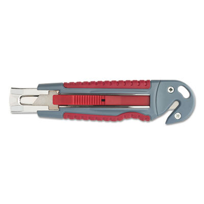 ACM18968 Titanium Auto-Retract Utility Knife with Carton Slicer, Gray/Red, 3 1/2" Blade