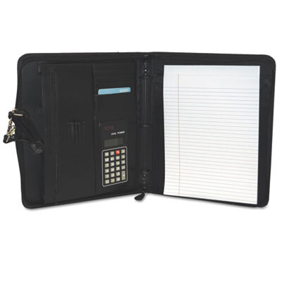 BUXOC33785BK Zip-Around Cal-Q Folio, Smooth Cover, Calculator, 3-Ring, Pad, Pocket, Black