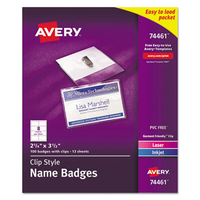 AVE74461 Badge Holder Kit w/Laser/Inkjet Insert, Top Load, 2 1/4 x 3 1/2, White, 100/BX