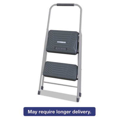 DADBXL436002 Black and Decker Steel Step Stool, Two-Step, 200 lb Cap, Gray