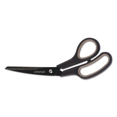 UNV92022 Industrial Scissors, 8" Length, Bent, Black Carbon Coated Blades, Black/Green