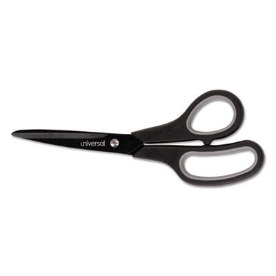 UNV92021 Industrial Scissors, 8" Length, Straight, Carbon Coated Blades, Black/Green