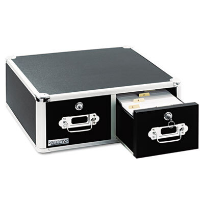 IDEVZ01397 Vaultz Locking 8 x 5 Two-Drawer Index Card Box, 3000-Card Capacity, Black