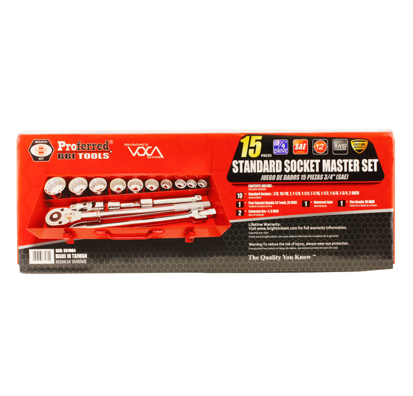 S01004 PROFERRED SOCKET MASTER SET 15 PIECE 3/4" DRIVE SOCKET MASTER SET (SAE) 3/4" DRIVE