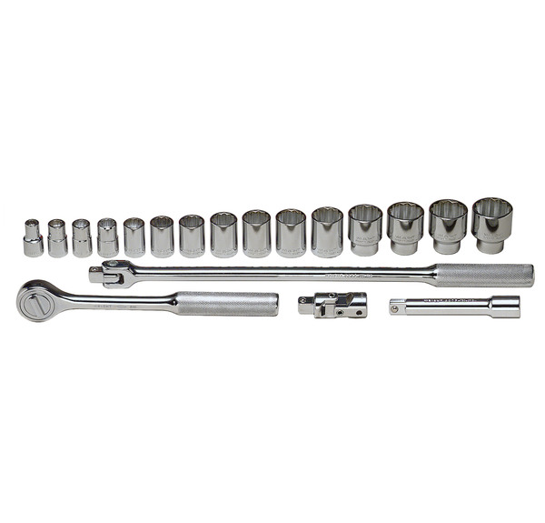 S50003 USA SOCKET MASTER SET WRT 19 PIECE 1/2" DR. SOCKET MASTER SET (SAE 12 PT) 1/2" DRIVE