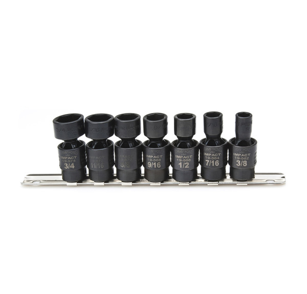 S57002 USA 3/8" DRIVE IMPACT SAE SOCKET SET ARM 7 PIECE 3/8" DR. SAE 6 POINT SWIVEL IMPACT SOCKET SET SWIVE