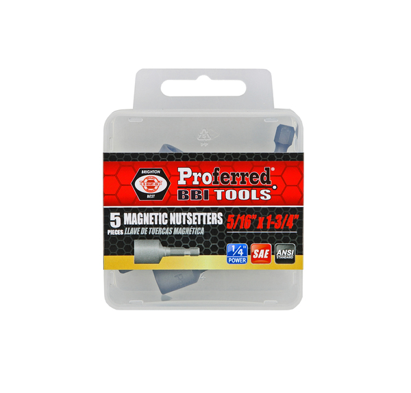 T51005 MAGNETIC NUTSETTERS 5/16" 1 3/4" LENGTH WITH 1/4" HEX SHANK